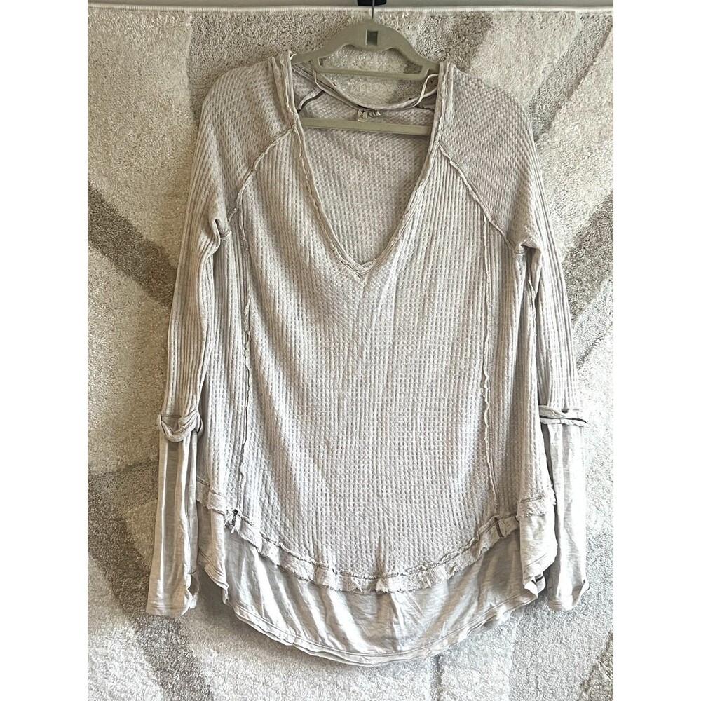 Free People Laguna Thermal Tunic Top Sz S Ivory Waffle Knit Boho Lagenlook
